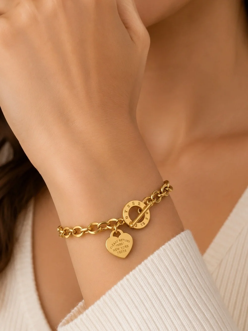 Gold Heart Toggle Chain Bracelet